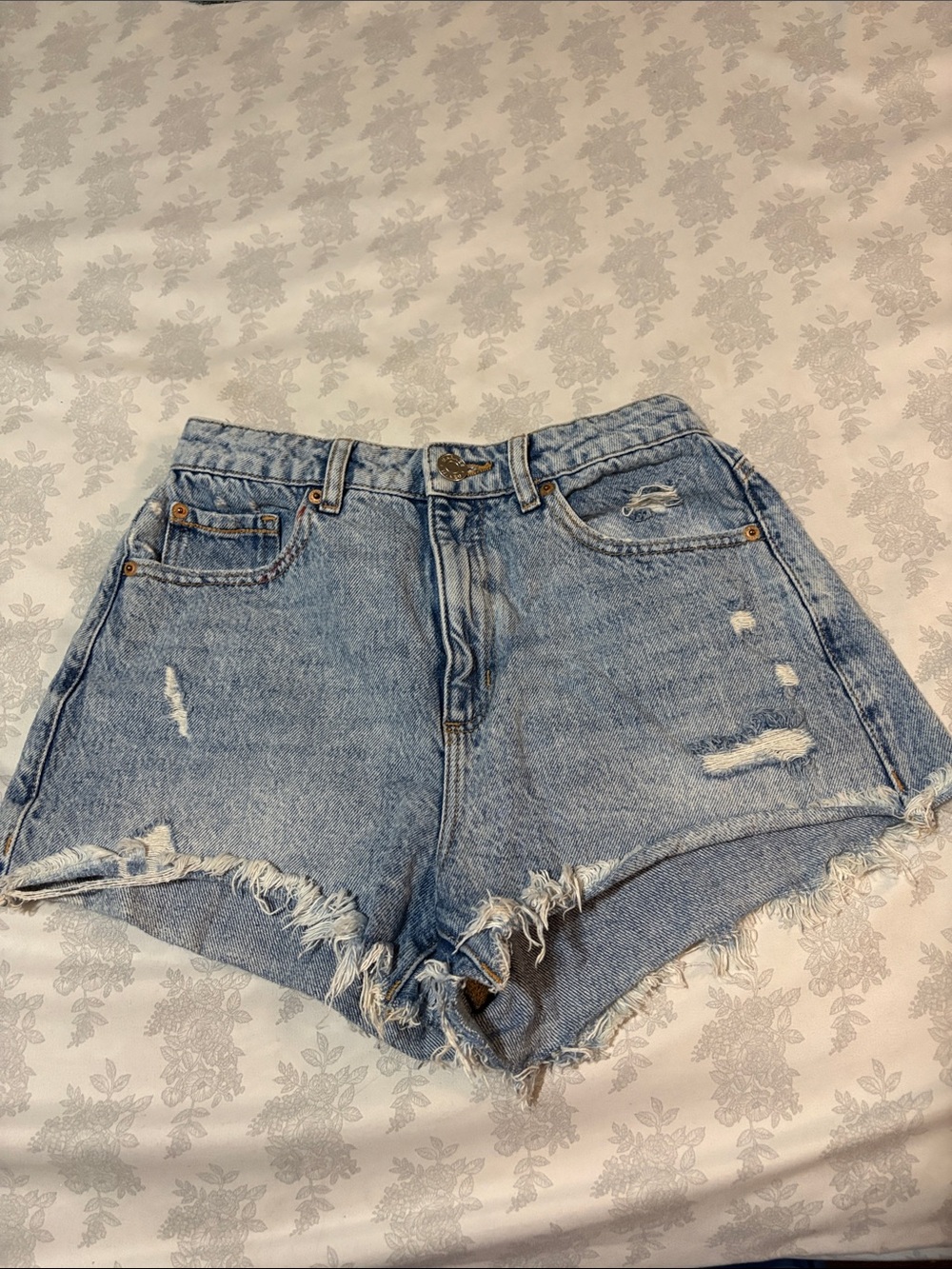 Garage Light Blue Distressed High-Rise Jean Shorts